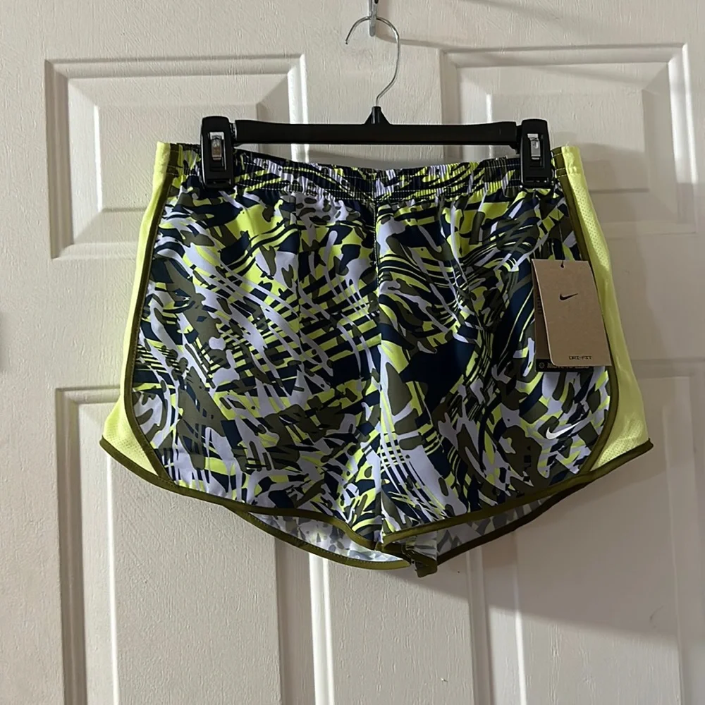 Nike DRI-FIT Tempo Running Shorts: GREEN/PURPLE PRINT: NWT: SIZE XL